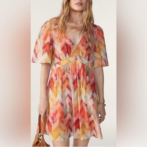 BA&SH Aelda Mini Dress Abstract Print Ochre Women 0/XS